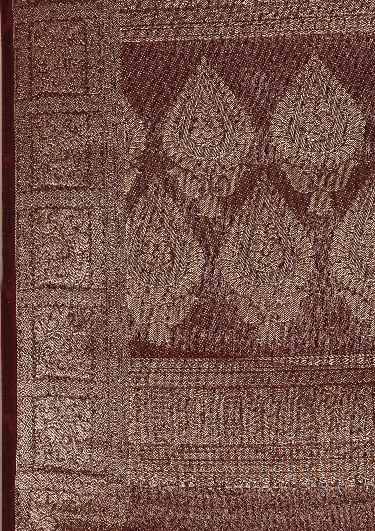 Chocolate Brown Brocade Crepe Saree