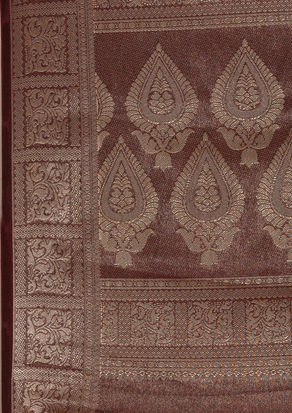 Chocolate Brown Brocade Crepe Saree