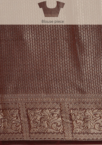 Chocolate Brown Brocade Crepe Saree