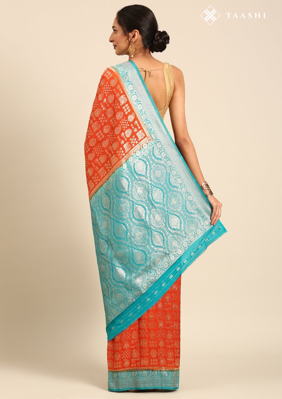 Burnt Orange Zari Woven Georgette Saree