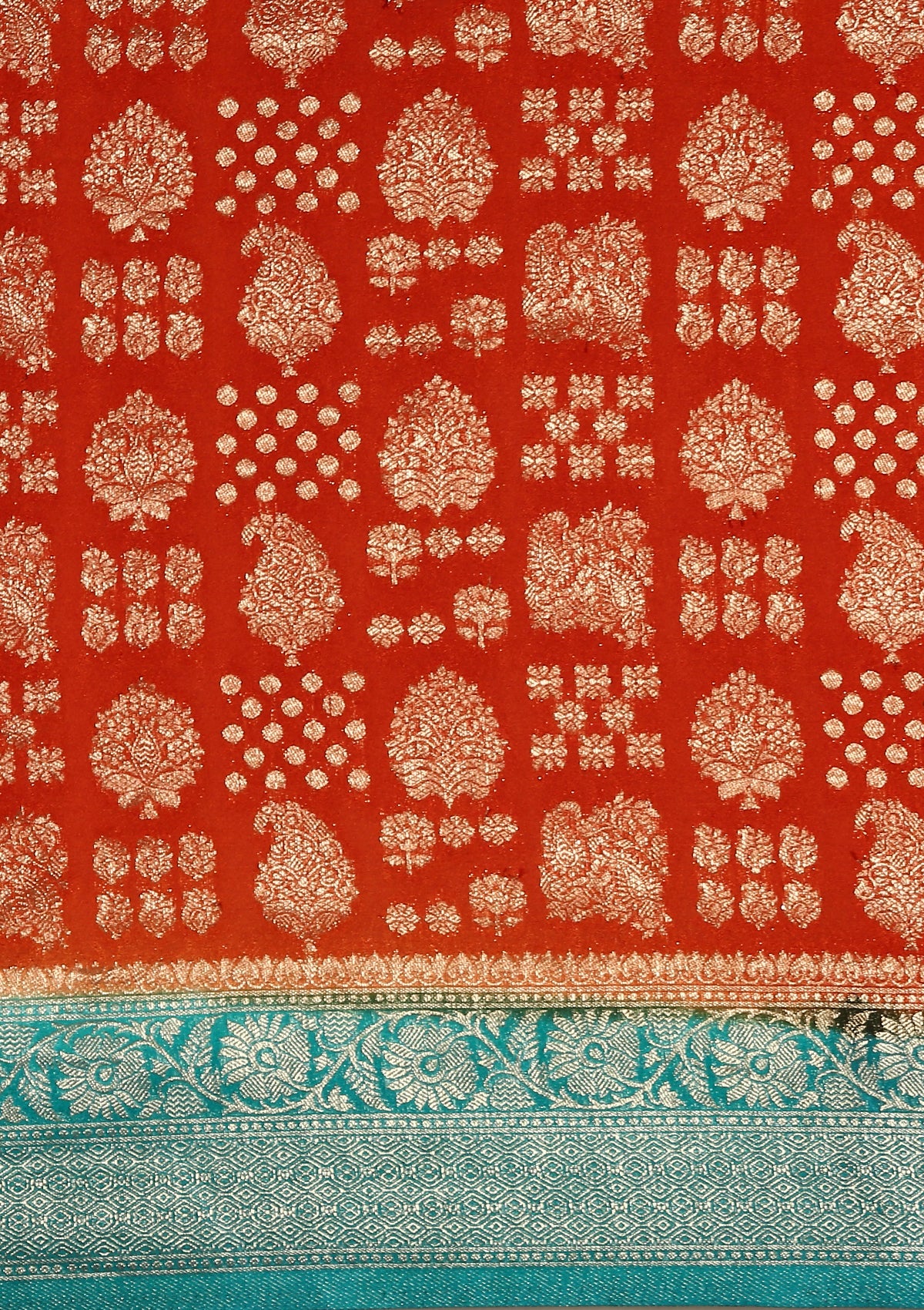 Burnt Orange Zari Woven Georgette Saree