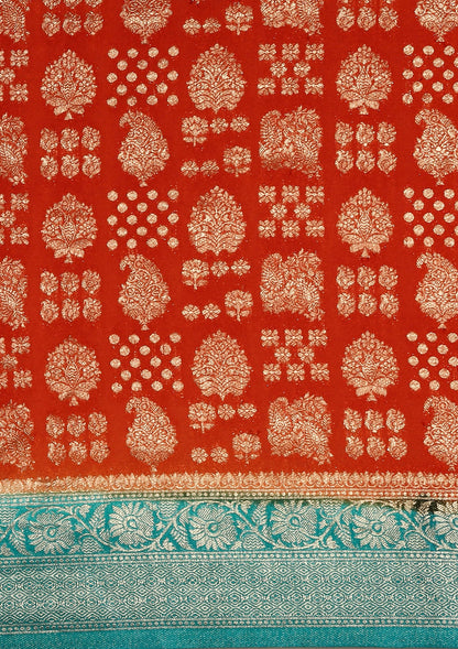 Burnt Orange Zari Woven Georgette Saree