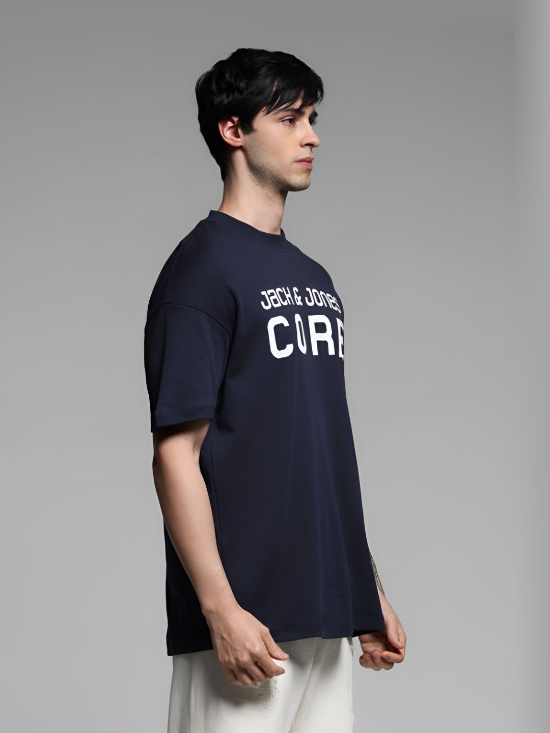 Men Typography Printed Round Neck Cotton Oversized T-shirt