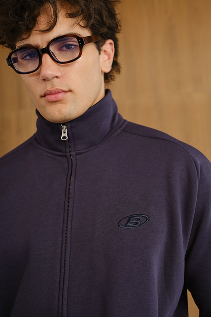 Blue Void High Neck Zipper Jacket