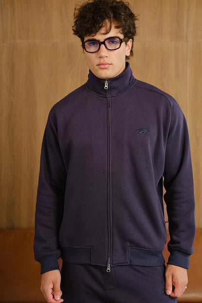 Blue Void High Neck Zipper Jacket