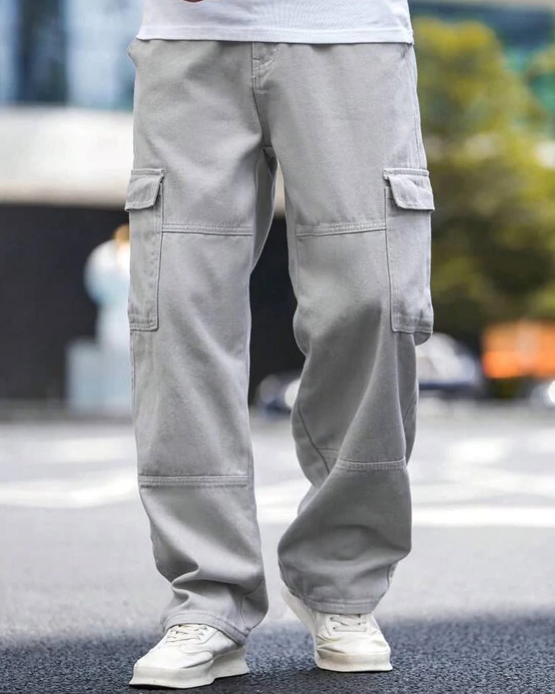 Moonstone Grey Flap Pocket Side Cargo Jeans