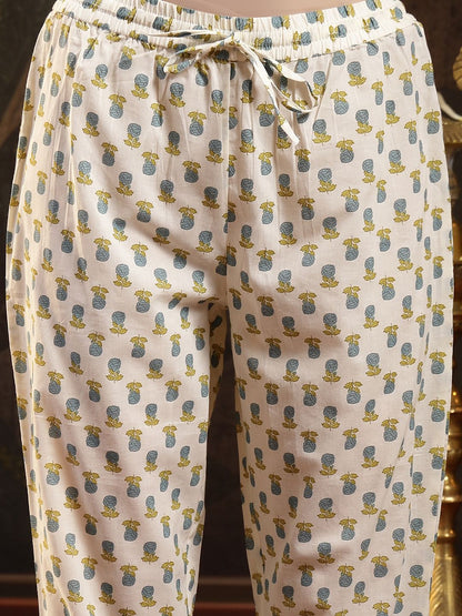 Floral Printed V-Neck Sequinned Pure Cotton Kurta With Trousers & Dupatta