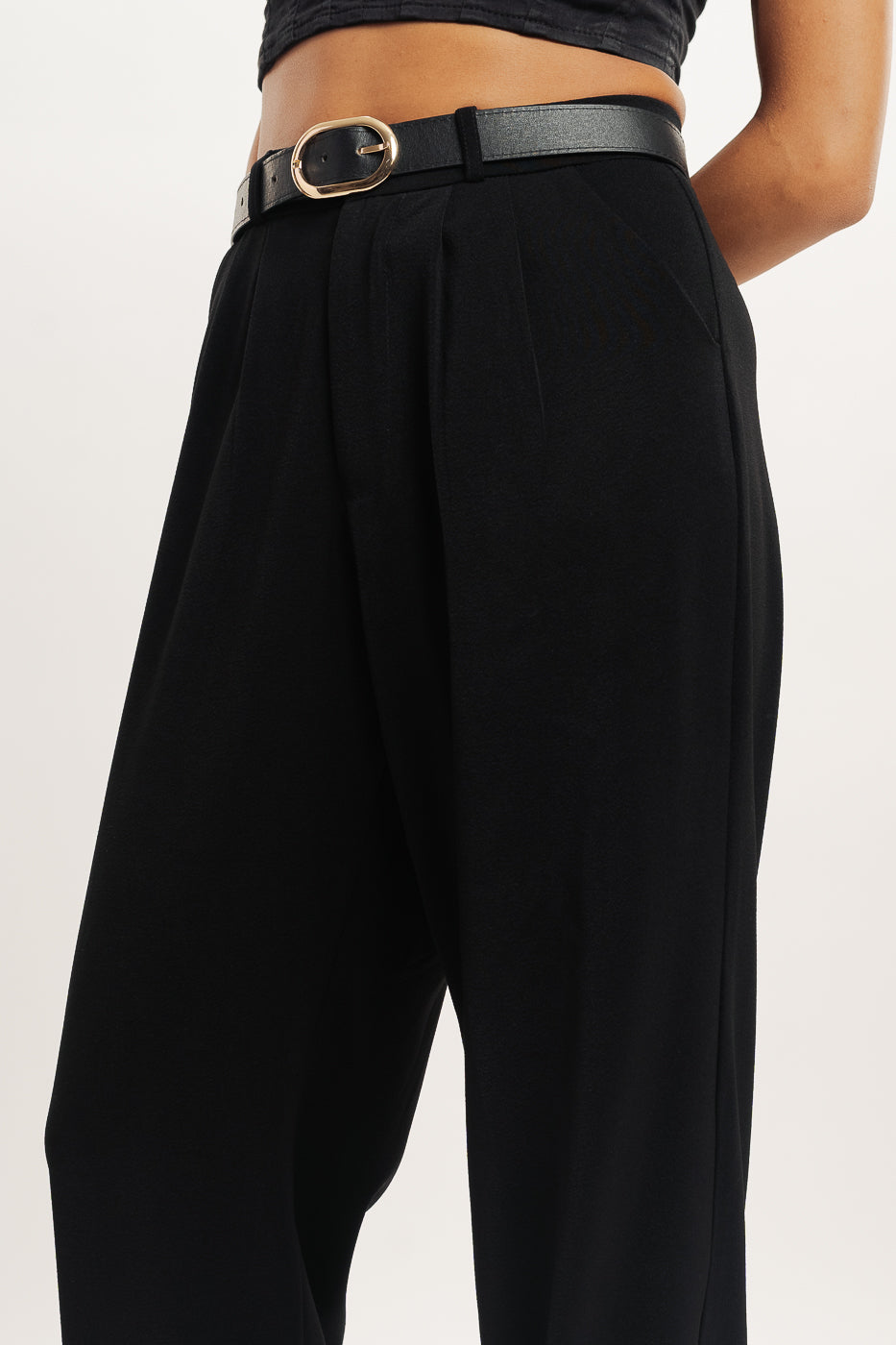 Black Pleated Women's Straight Korean Pants