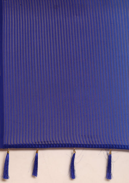 Blue Ombre Metallic Zari Striped Chiffon Saree
