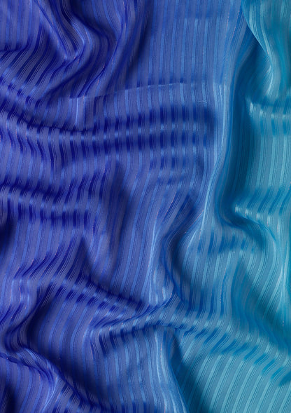 Blue Ombre Metallic Zari Striped Chiffon Saree