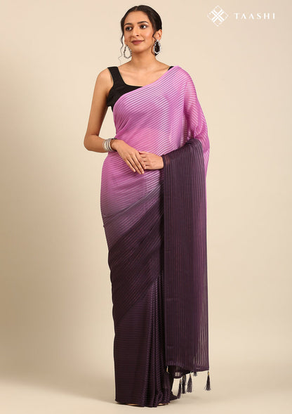 Purple Metallic Zari Striped Chiffon Saree