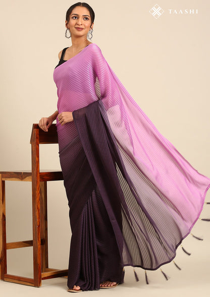 Purple Metallic Zari Striped Chiffon Saree