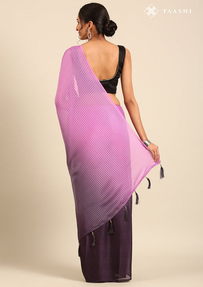 Purple Metallic Zari Striped Chiffon Saree