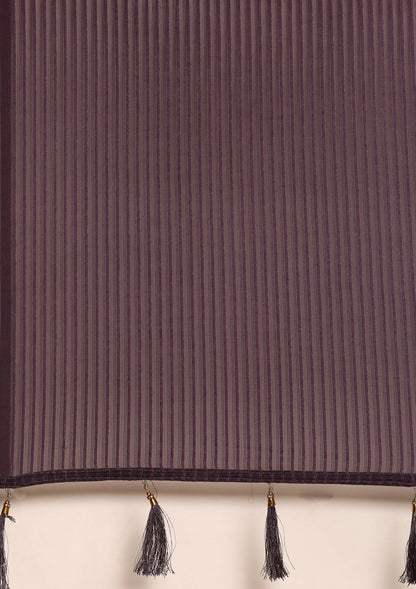 Purple Metallic Zari Striped Chiffon Saree
