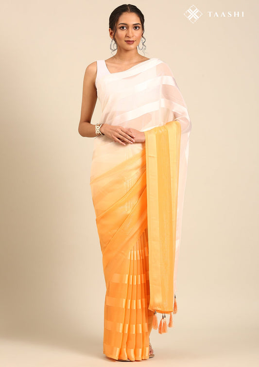 Pastel Orange Ombre Metallic Zari Striped Chiffon Saree