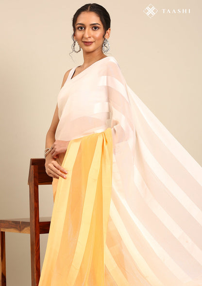 Pastel Orange Ombre Metallic Zari Striped Chiffon Saree
