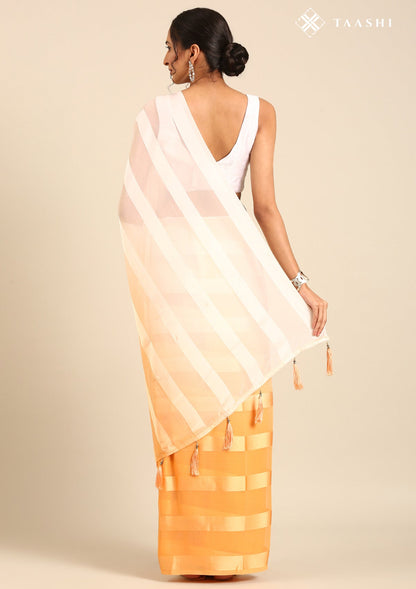 Pastel Orange Ombre Metallic Zari Striped Chiffon Saree