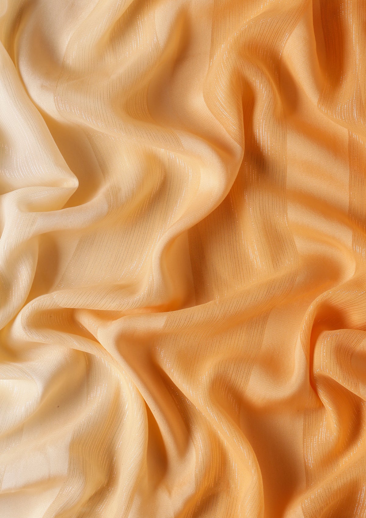 Pastel Orange Ombre Metallic Zari Striped Chiffon Saree