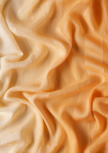 Pastel Orange Ombre Metallic Zari Striped Chiffon Saree