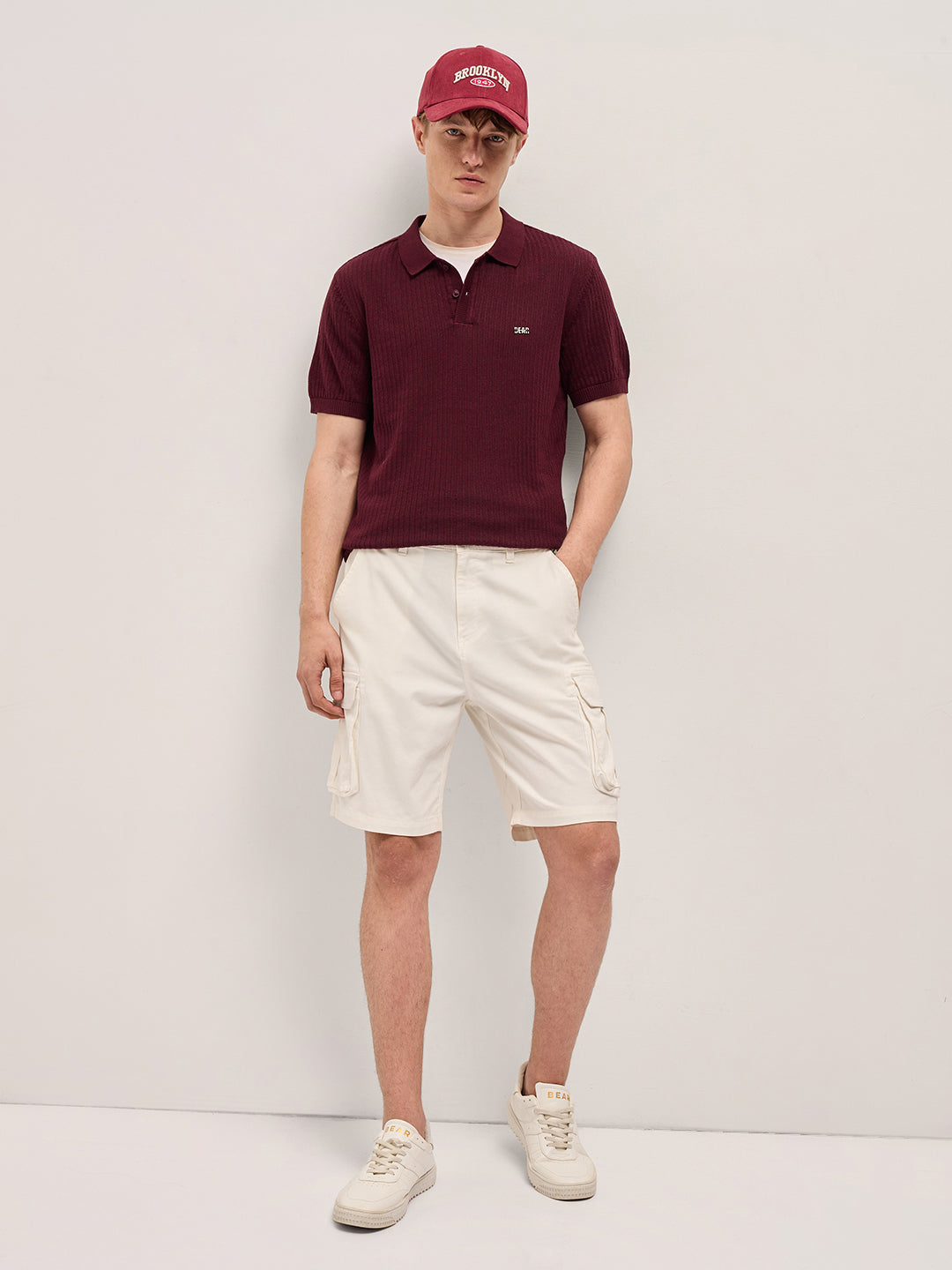 Maroon Ribbed Texture Design Slim Fit Polo