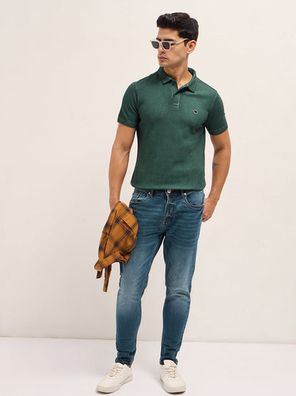 Green Textured Knit Slim Fit Polo