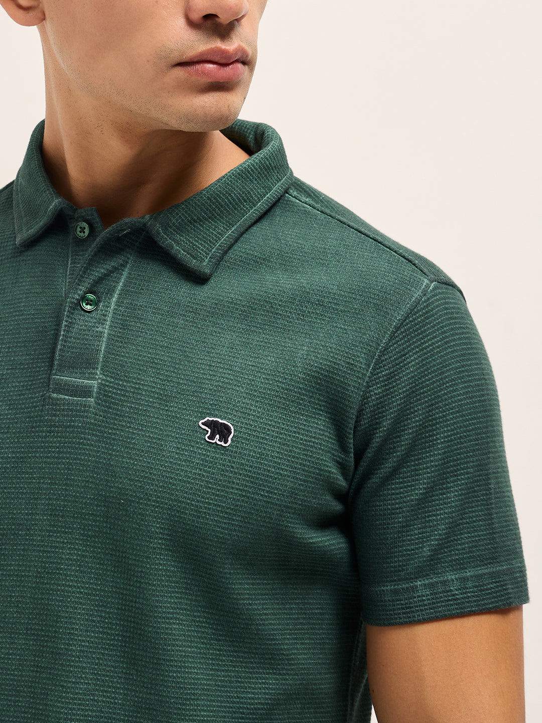 Green Textured Knit Slim Fit Polo