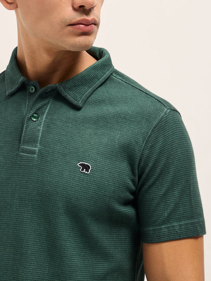 Green Textured Knit Slim Fit Polo