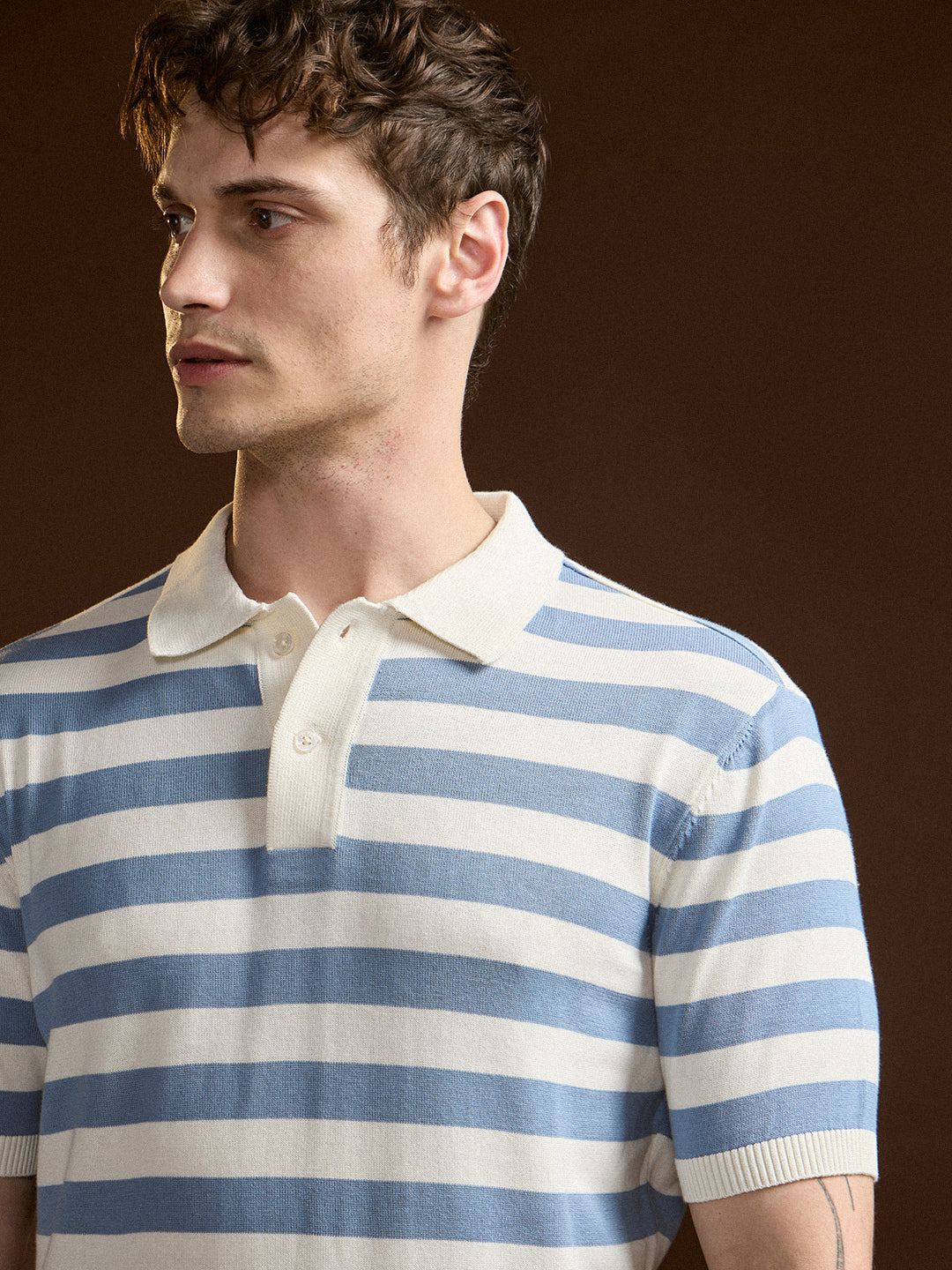 Sky Blue & White Horizontal stripes Design Slim Fit Polo