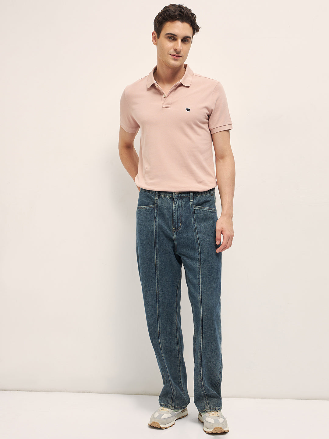 Peach Solid Regular Fit Polo with Embroidered Chest Logo