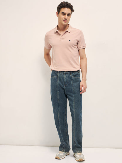 Peach Solid Regular Fit Polo with Embroidered Chest Logo