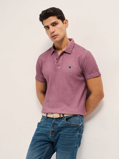 Pink Textured Knit Slim Fit Polo