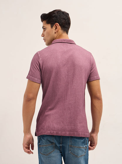 Pink Textured Knit Slim Fit Polo