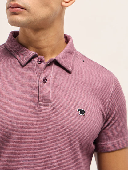 Pink Textured Knit Slim Fit Polo