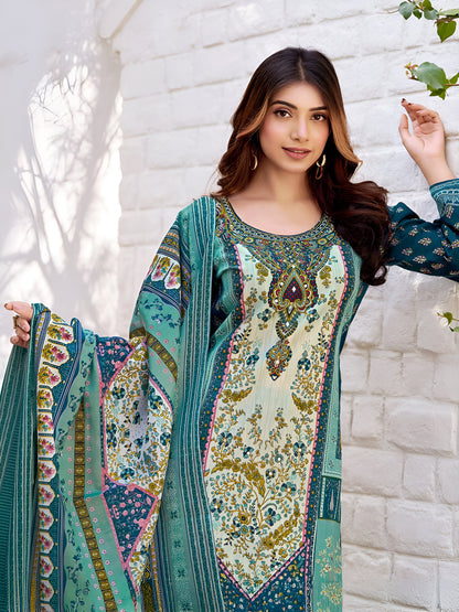 Multicoloured Print Work Cotton Blend Salwar Set