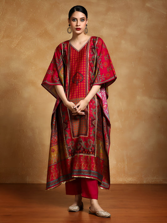 Multicoloured Print Work Kaftan Set