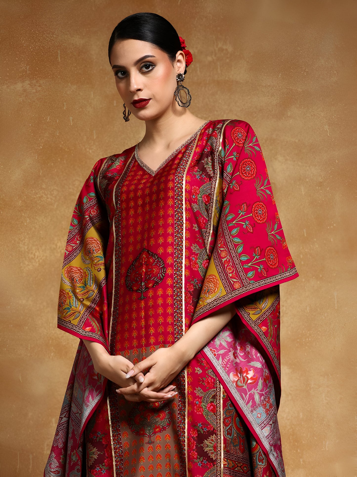 Multicoloured Print Work Kaftan Set