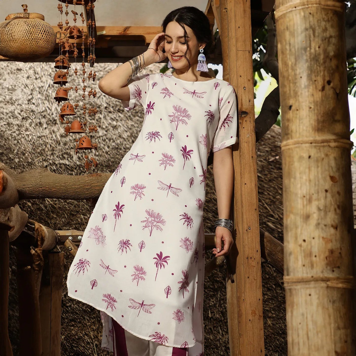 Dragonfly Palm Kurta With Trousers