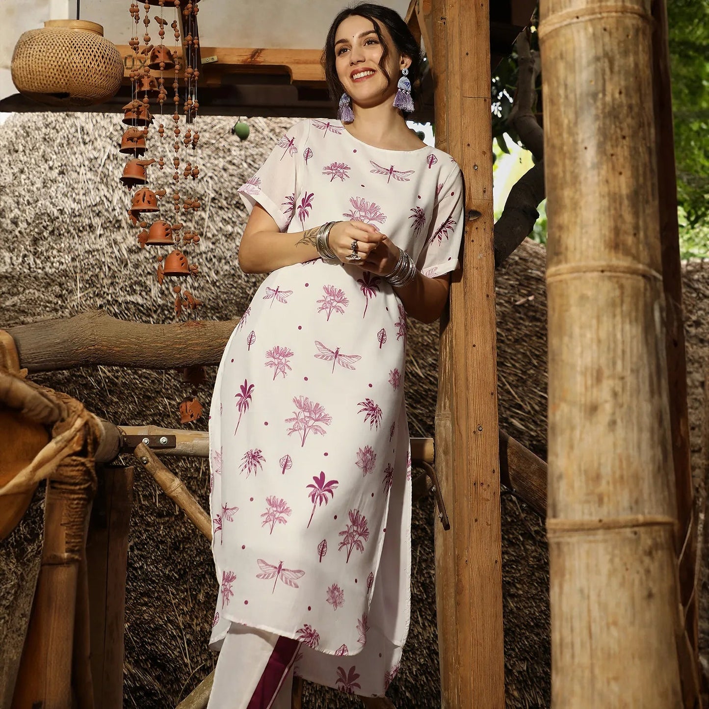 Dragonfly Palm Kurta With Trousers
