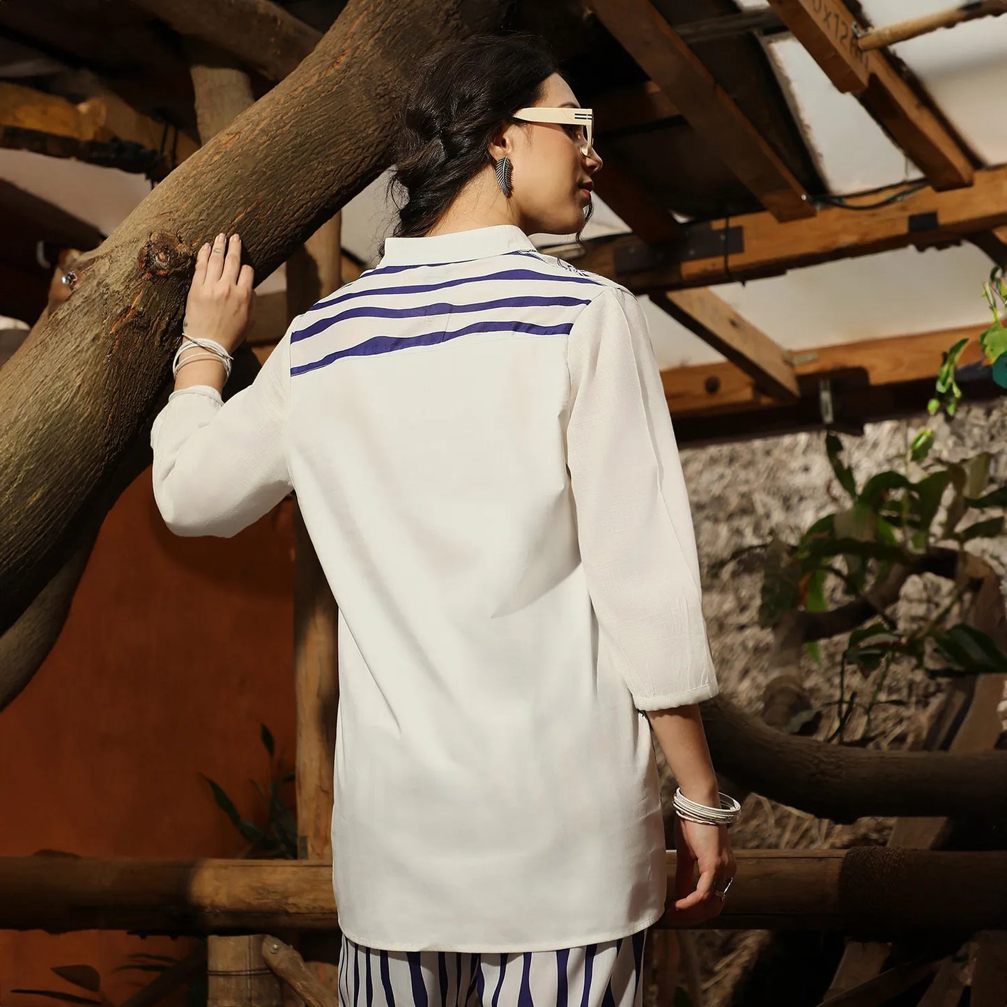 Striped Block Print Kurti With Trousers