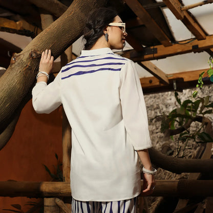 Striped Block Print Kurti With Trousers