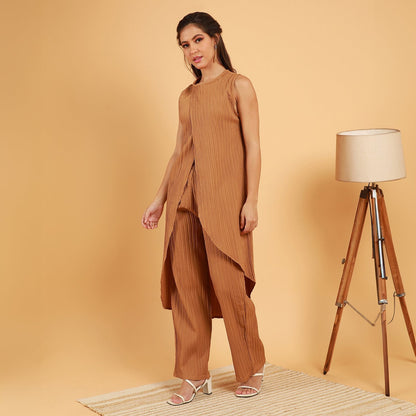 Textured Wrap Kurta With Trousers