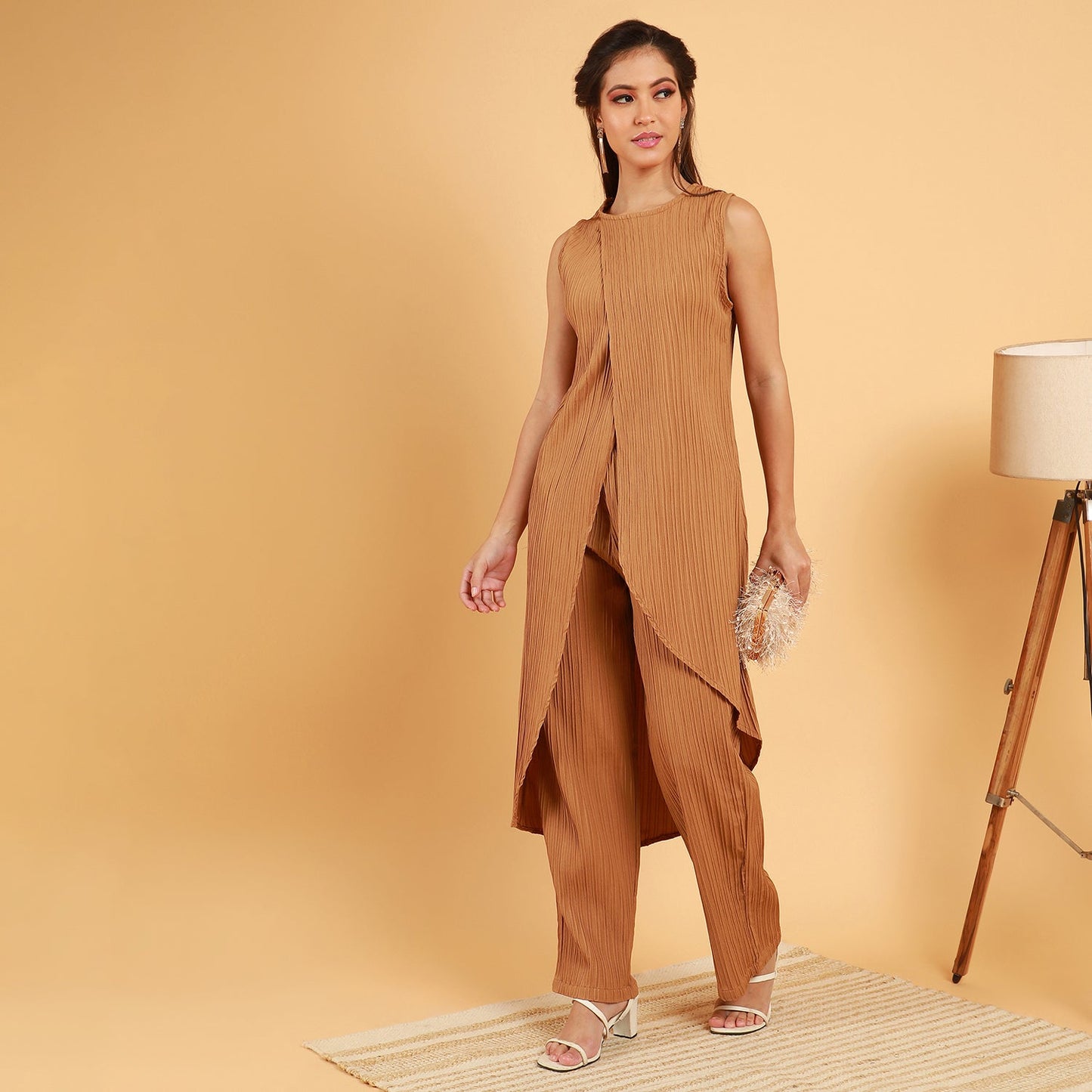 Textured Wrap Kurta With Trousers