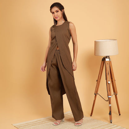 Textured Wrap Kurta With Trousers
