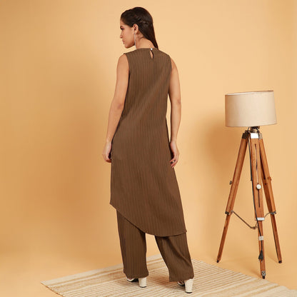 Textured Wrap Kurta With Trousers