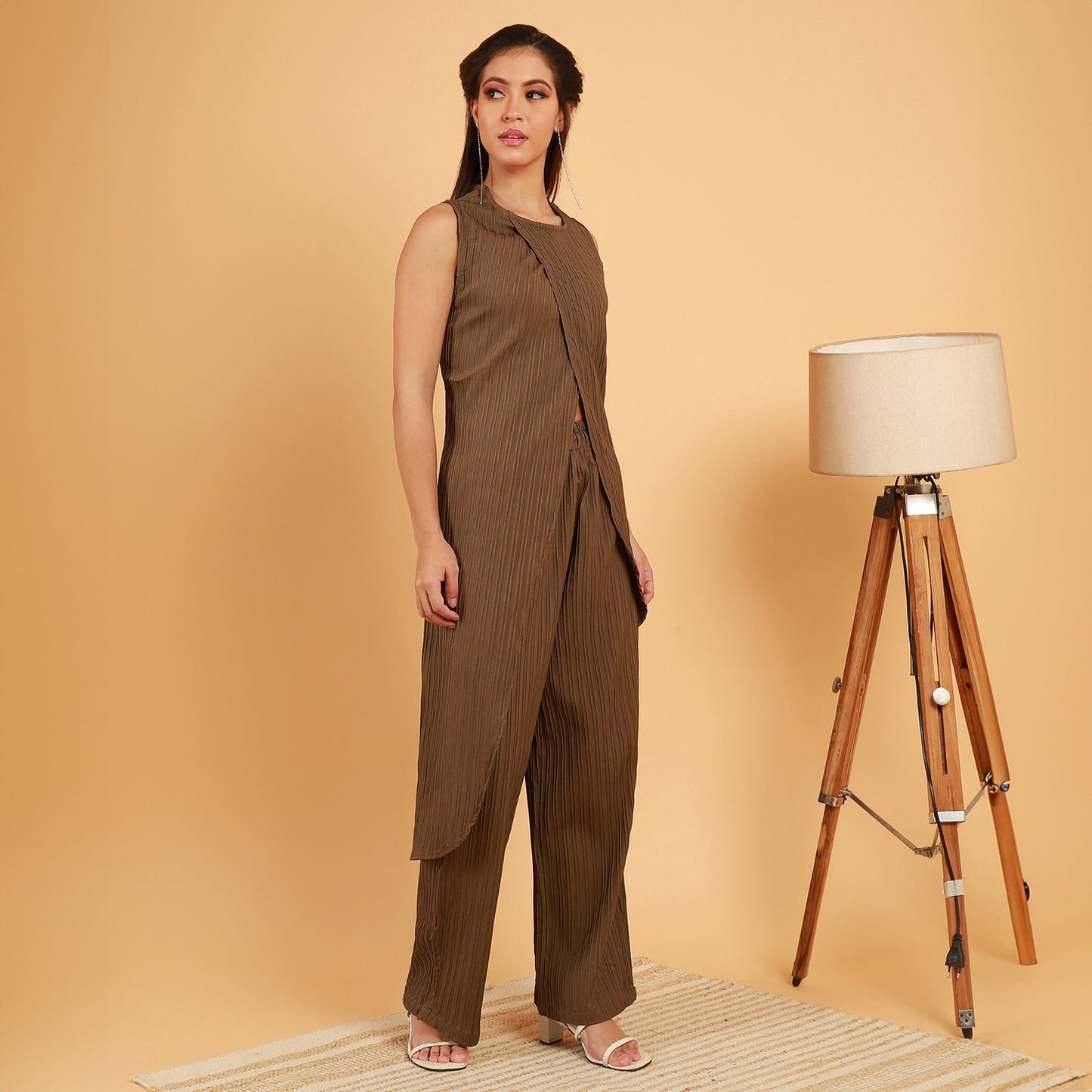 Textured Wrap Kurta With Trousers