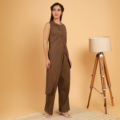 Textured Wrap Kurta With Trousers