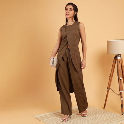 Textured Wrap Kurta With Trousers