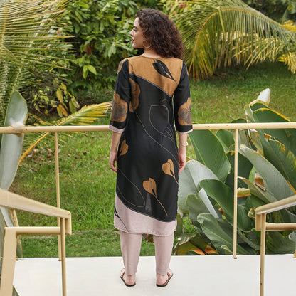 Contrast Sprig Kurta Set