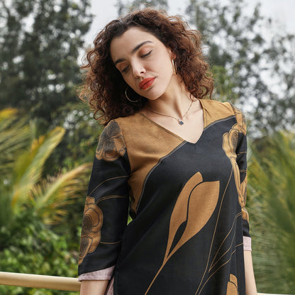 Contrast Sprig Kurta Set