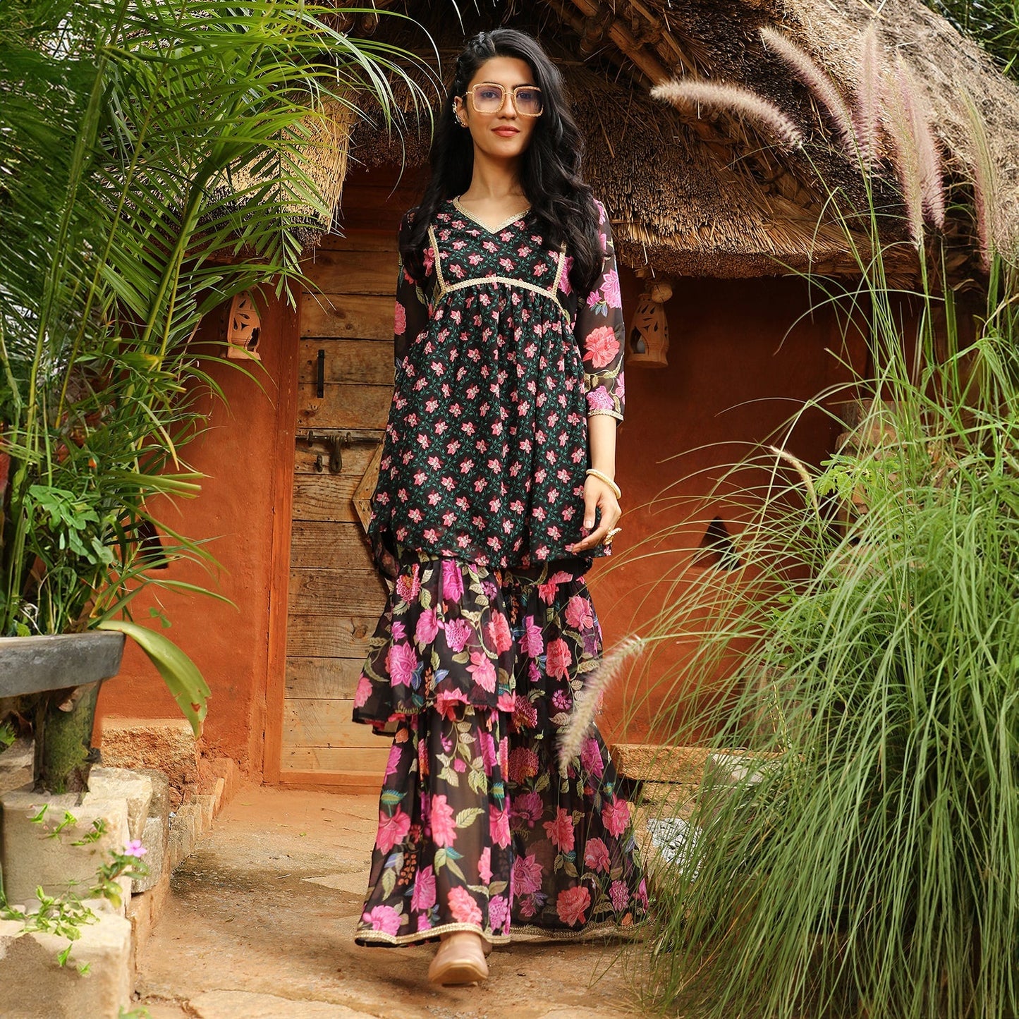 Floral Kurti And Sharara Set